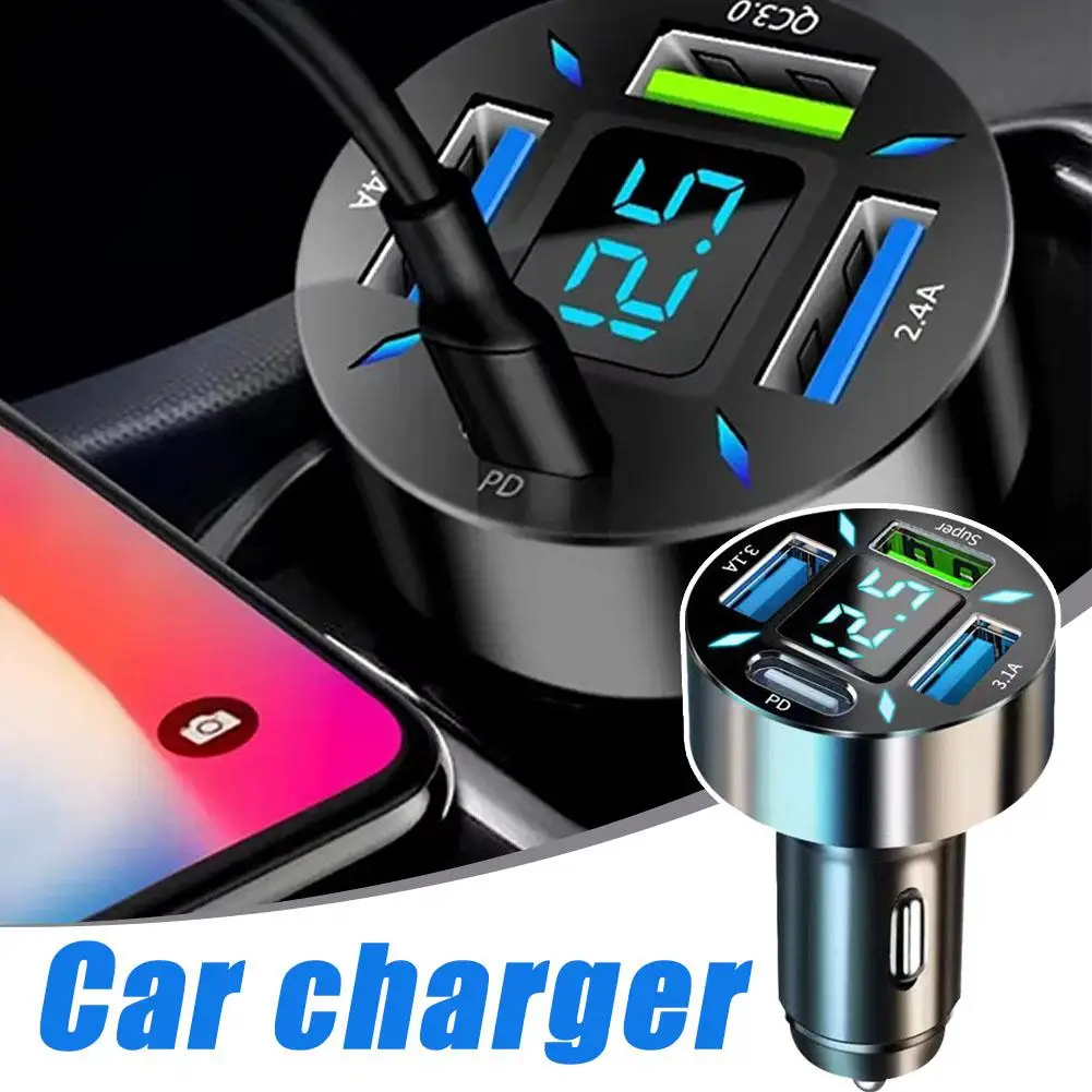 4 In 1 PD USB Car Charger Fast Charging Type C USB Phone Adapter In Car For IPhone 15 Pro Huawei Samsung Quick Charger M1B4