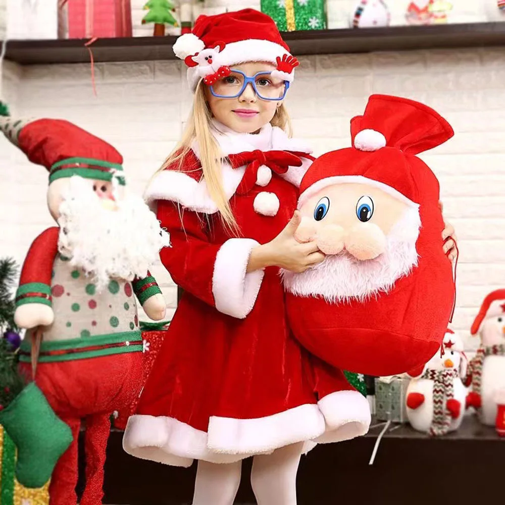 

This Golden Velvet Santa Claus Smiling Face Gift Bag Christmas Decoration Backpack Christmas Gift Bag