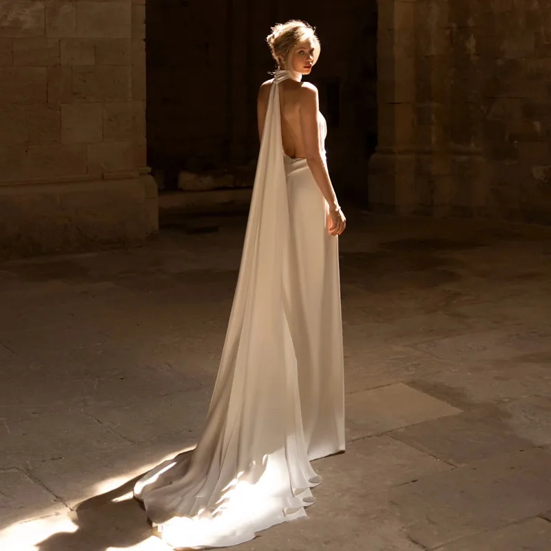 French Simple Travel Wedding Dress with Halter Design, 2026 New White Slimming,Sexy, Perfect for Welcoming Guests56