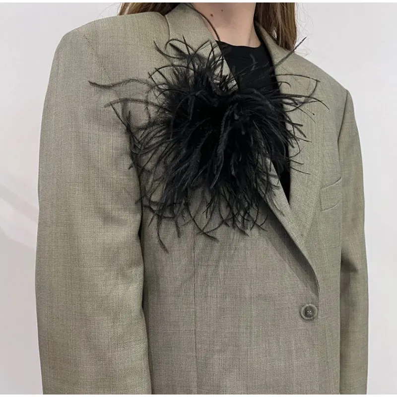 Luxury Black Ostrich Feather Brooch Colorful Feather Lapel Pins Scarf Clips for Women Men Vintage Clothing Jewelry Accessories