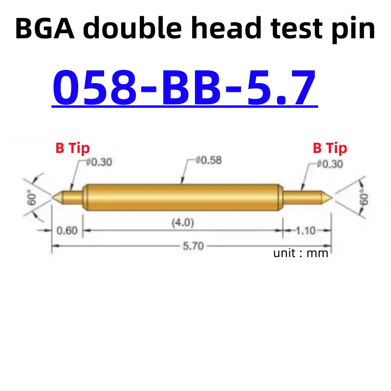 

100pcs Double-ended Test Needle Test Probe BGA Semiconductor Probe 058-BB-5.7L Telescopic Spring Test Pin 5.7 Pogo Pin