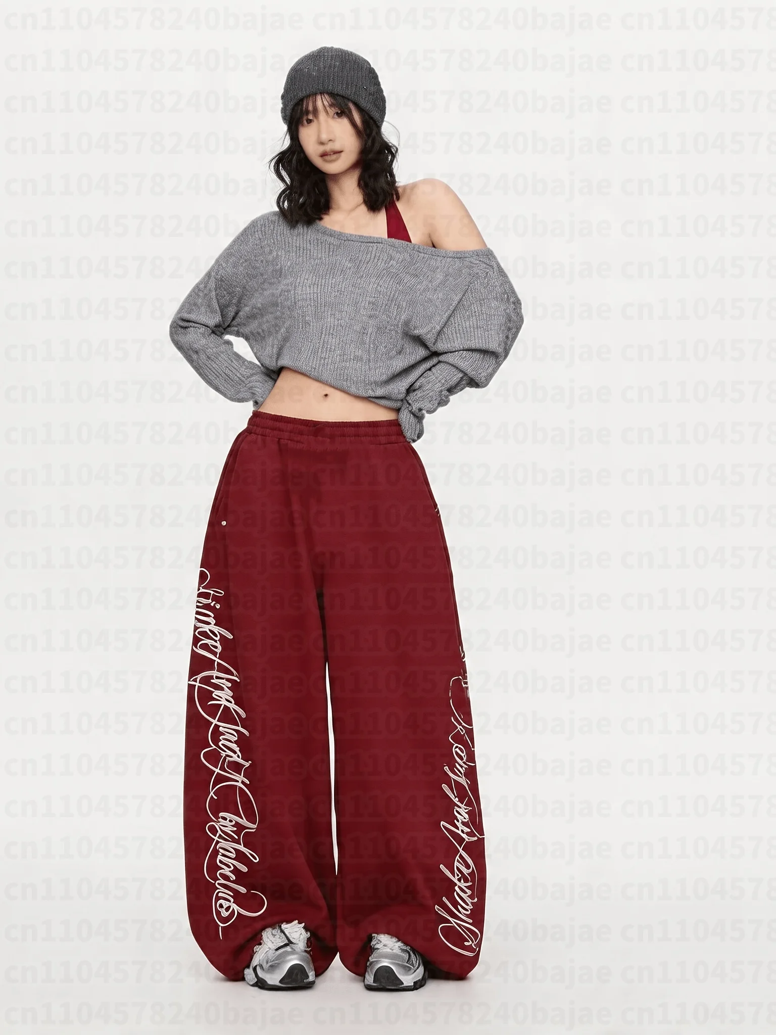 Amerikanischer Stil, angesagte Kinder-Sweatpants mit doppelter Taille, Patchwork-Design, weitem Bein und individuellem Buchstabendruck, bodenlang. – Detail 4