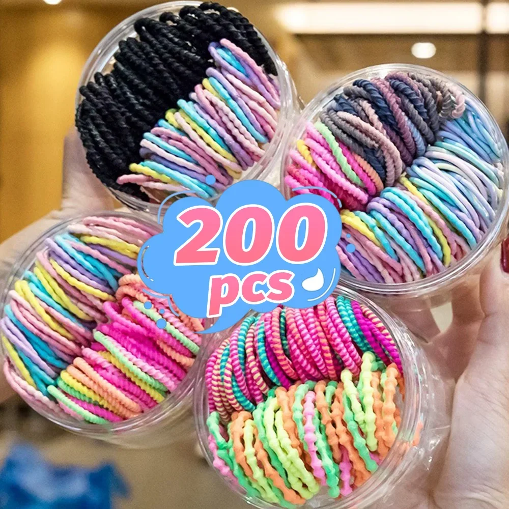 50-200pcs Baby Girls Colorful Elastic Hair Bands Cute Small Ponytail Holder Children Scrunchie Rubber Ties Hair Rope Accessories