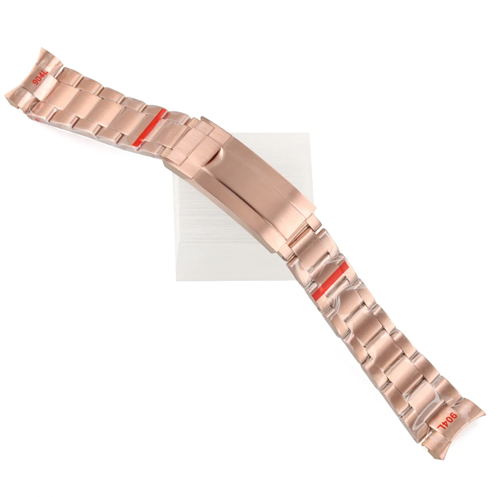 

20mm Rose Gold/Gold Brushed Oyster Strap 316L Stainless Steel Solid Bracelet For GMT Log Seiko NH35 NH36 Watch Case
