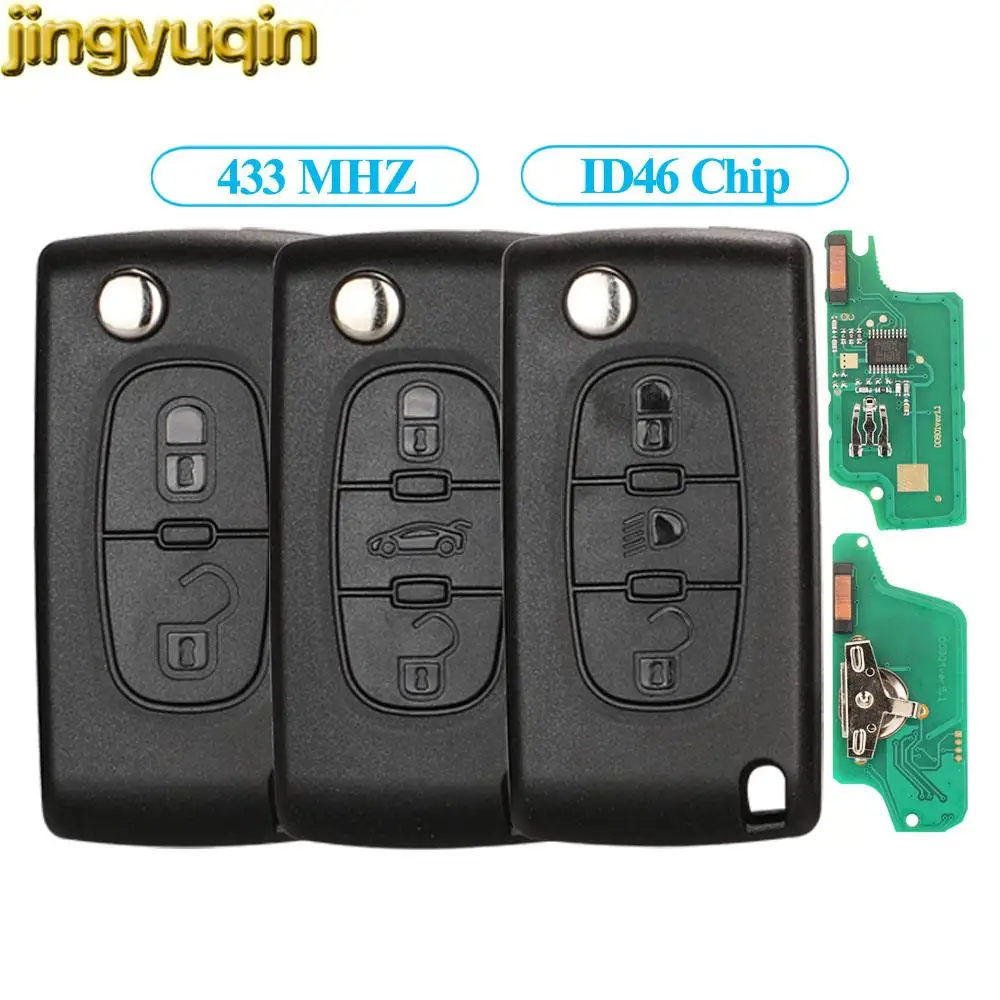 

Jingyuqin Remote Flip Car Key ASK/FSK 433MHZ ID46 For Citroen C2 C4 C5 C8 Peugeot 307 308 607 VA2/HCA CE0523/0536 2/3/4BTNS Fob