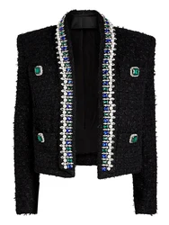 HIGH STREET più nuovo 2024 FW Designer moda donna splendida Strass diamanti perline collo scialle giacca Tweed