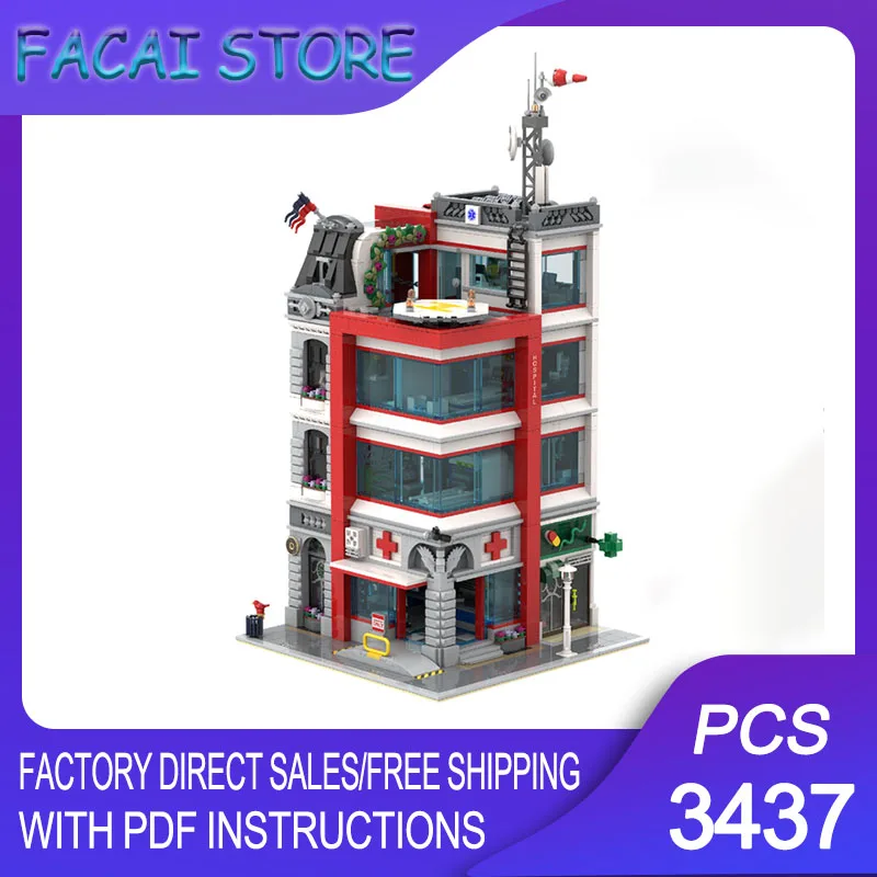

City Street View Moc Building Bricks Modular Modren Hospital Model Technology Blocks Christmas DIY Toy Construction Gifts