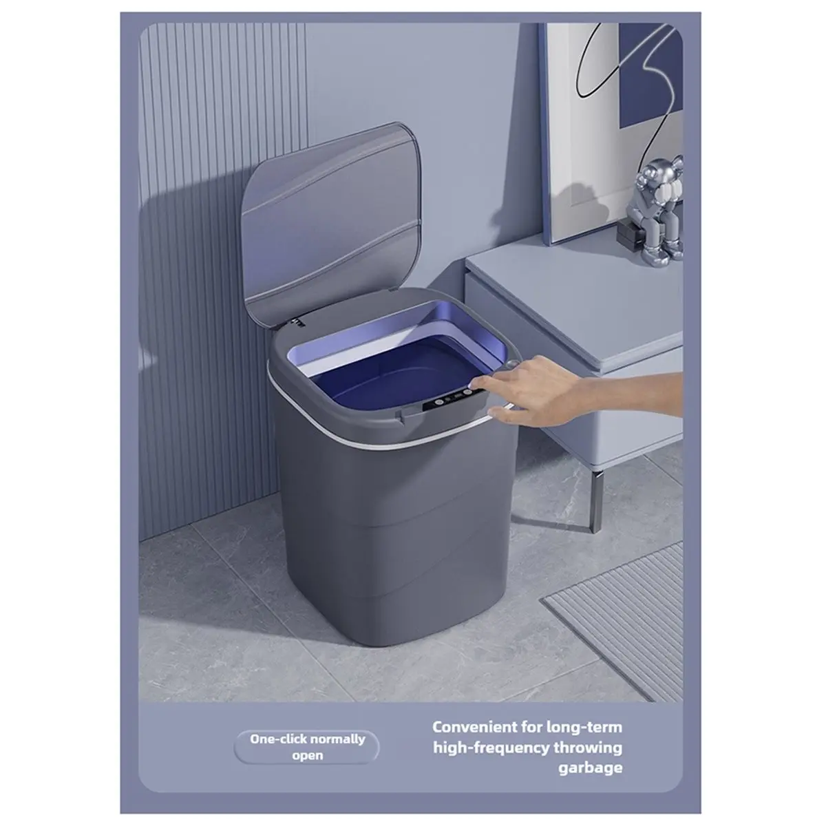 

BABQ Smart Trash Can with Lid Infrared Sensor Hands-Free Silent Closing Rechargeable for Home Office Bathroom Kitchen Grey