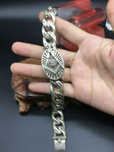 Asian Old Miao Silver Hand Cast Cool Statue Bracelet Jewel Gift