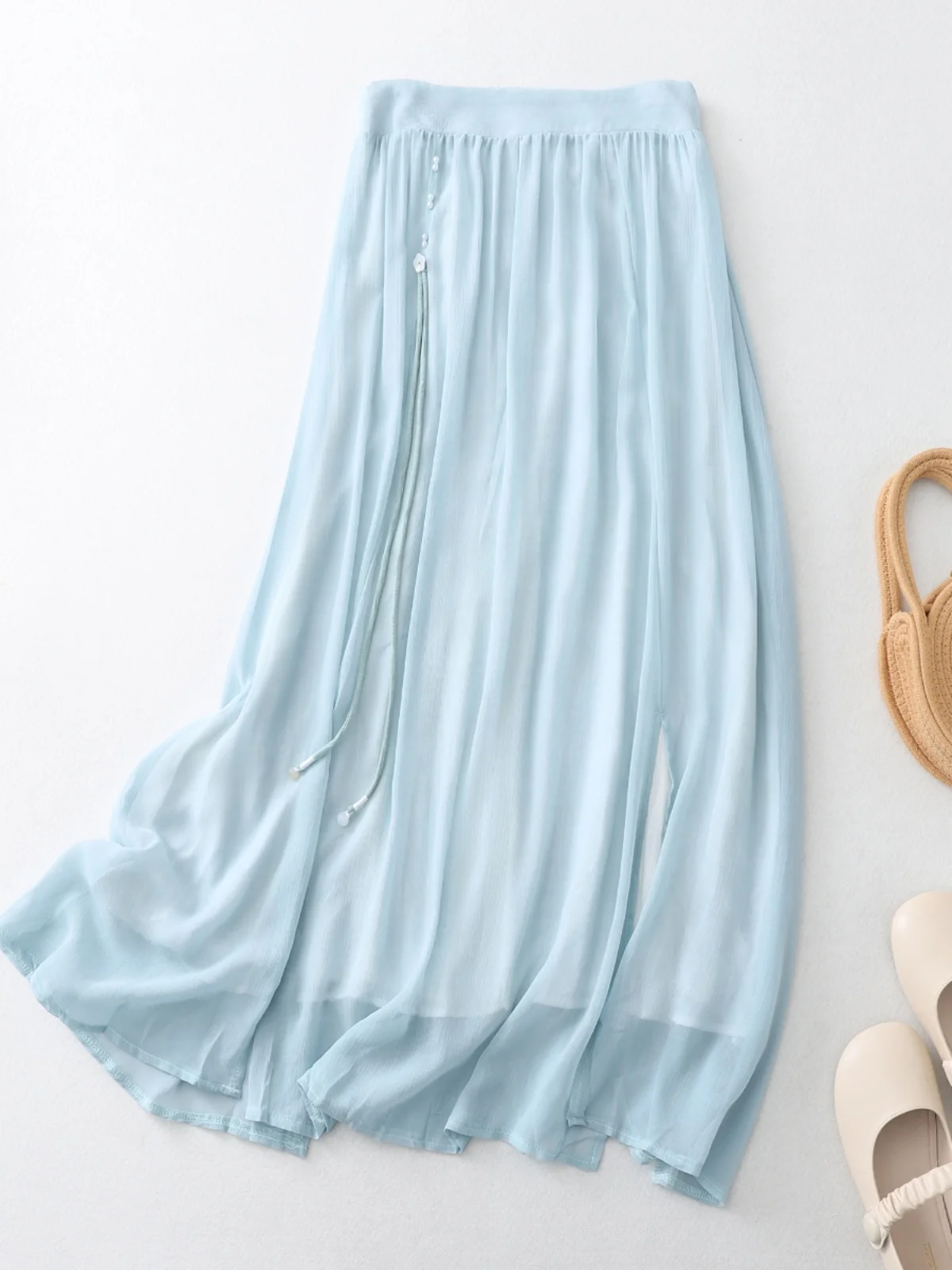 جديد الصينية Sle الاتجاه الوطني شرابة طبقة مزدوجة الحرير f تنورة المرأة الصيف عالية الخصر الجنية تنورة طويلة #3