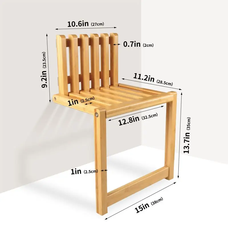 Wall Mounted Folding Chair Bamboo Porch Chair Door Shoe Cabinet Hidden Footstool Folding Bathroom Balcony Living Stool For House