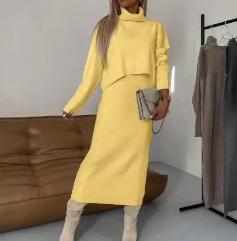 

2024 Autumn/Winter New Women's Fashion Casual Lazy Style Knitted Sweater Elegant Half Skirt Two Piece Set Women's Wear