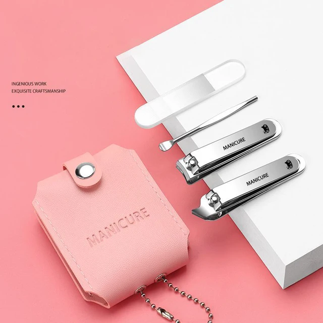 Przenośne skórzane etui podróżne Zestaw obcinacz do paznokci, obcinacz do paznokci Narzędzia do manicure, wykałaczka do uszu, przycinanie skórek, zielony różowy czarny