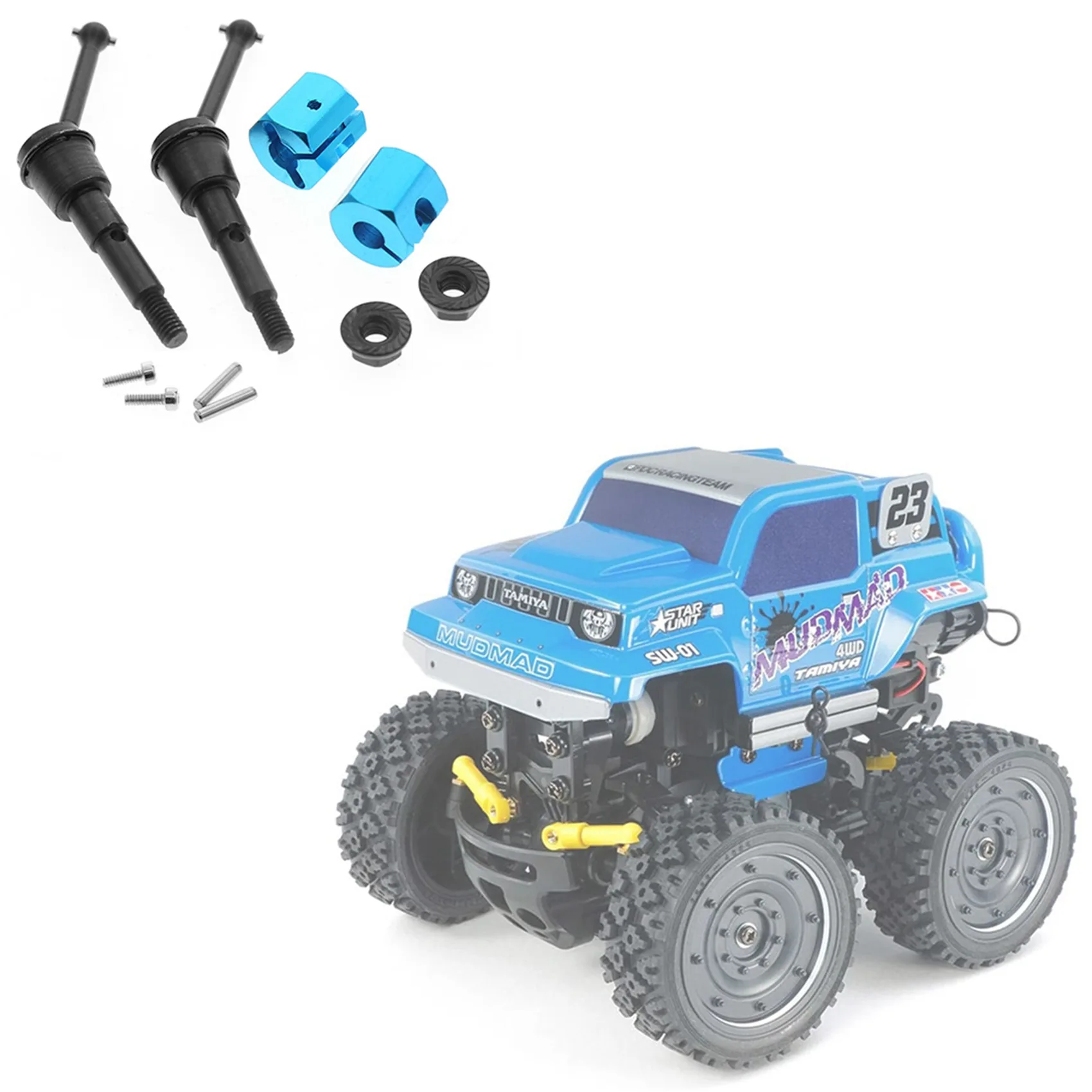 YSUN-4 Pcs Metal Drive Shaft CVD And Adapter Nut Set For Tamiya SW-01 SW01 1/24 4WD Monster Truck RC Car Upgrade Parts,1