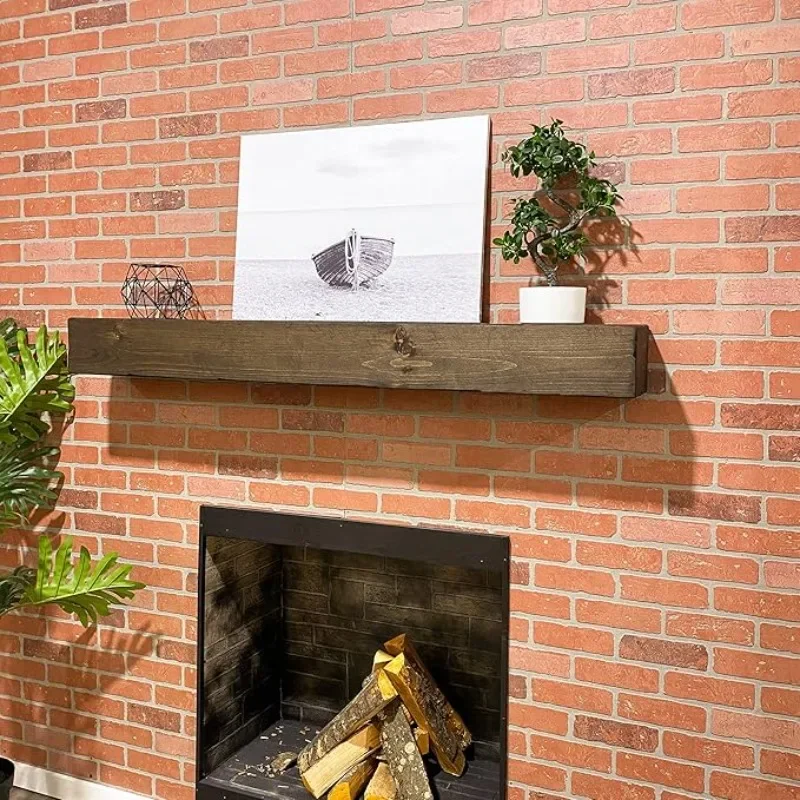 Mantel para chimenea de herramientas, rústico, estante, manto flotante, madera auténtica, viga, (marrón oscuro, 60Lx6Hx8D) Auténtico garantizado