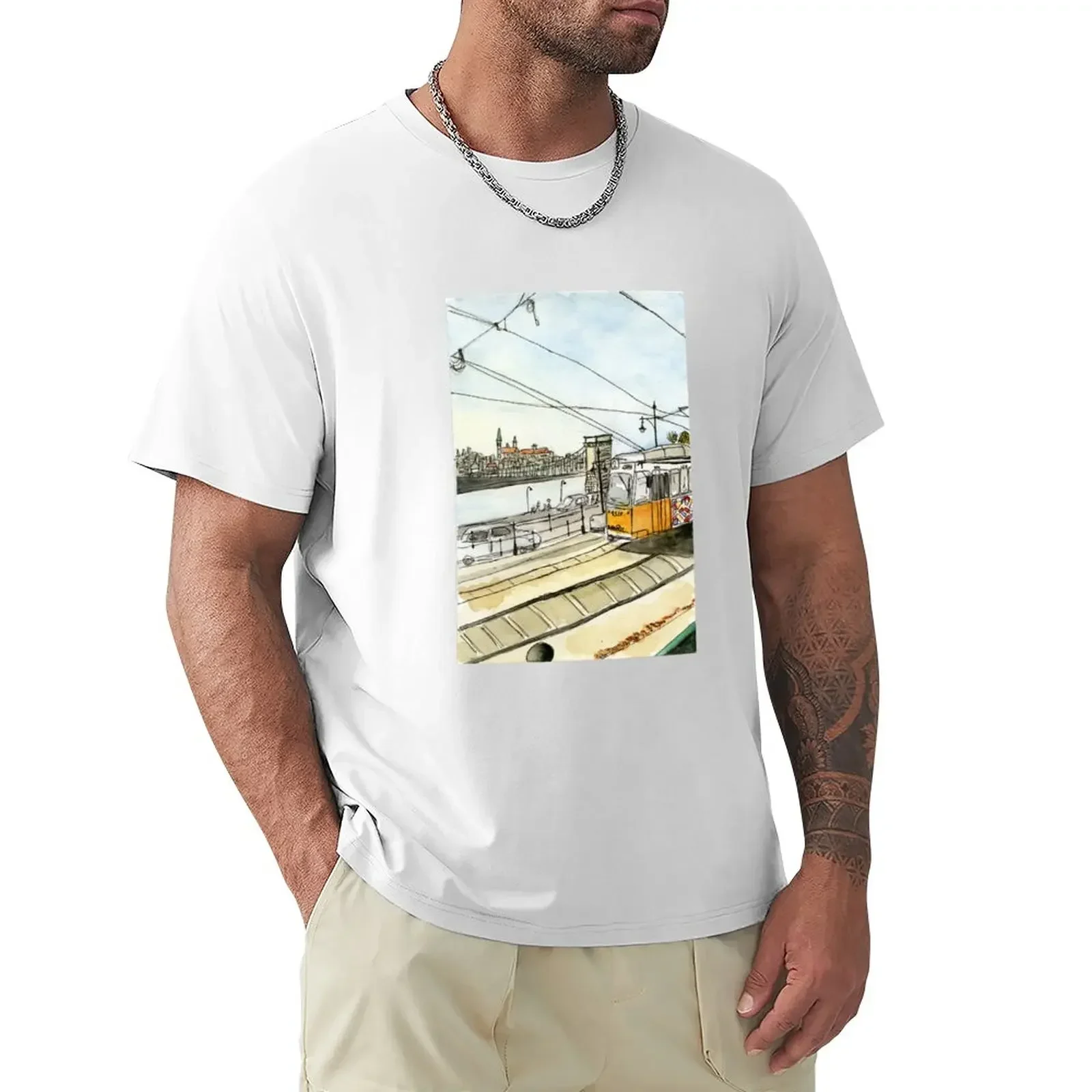 Watercolor tram budapest T-Shirt blacks aesthetic clothes sublime Men's t shirts