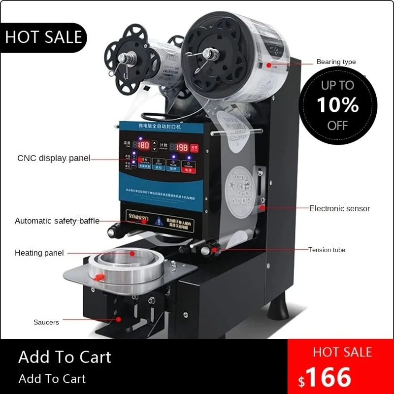 350W Automatic Cup Sealing Machine 90/95mm Electric Bubble Tea Sealer 400-700 Cups/H for Milk Tea Shop
