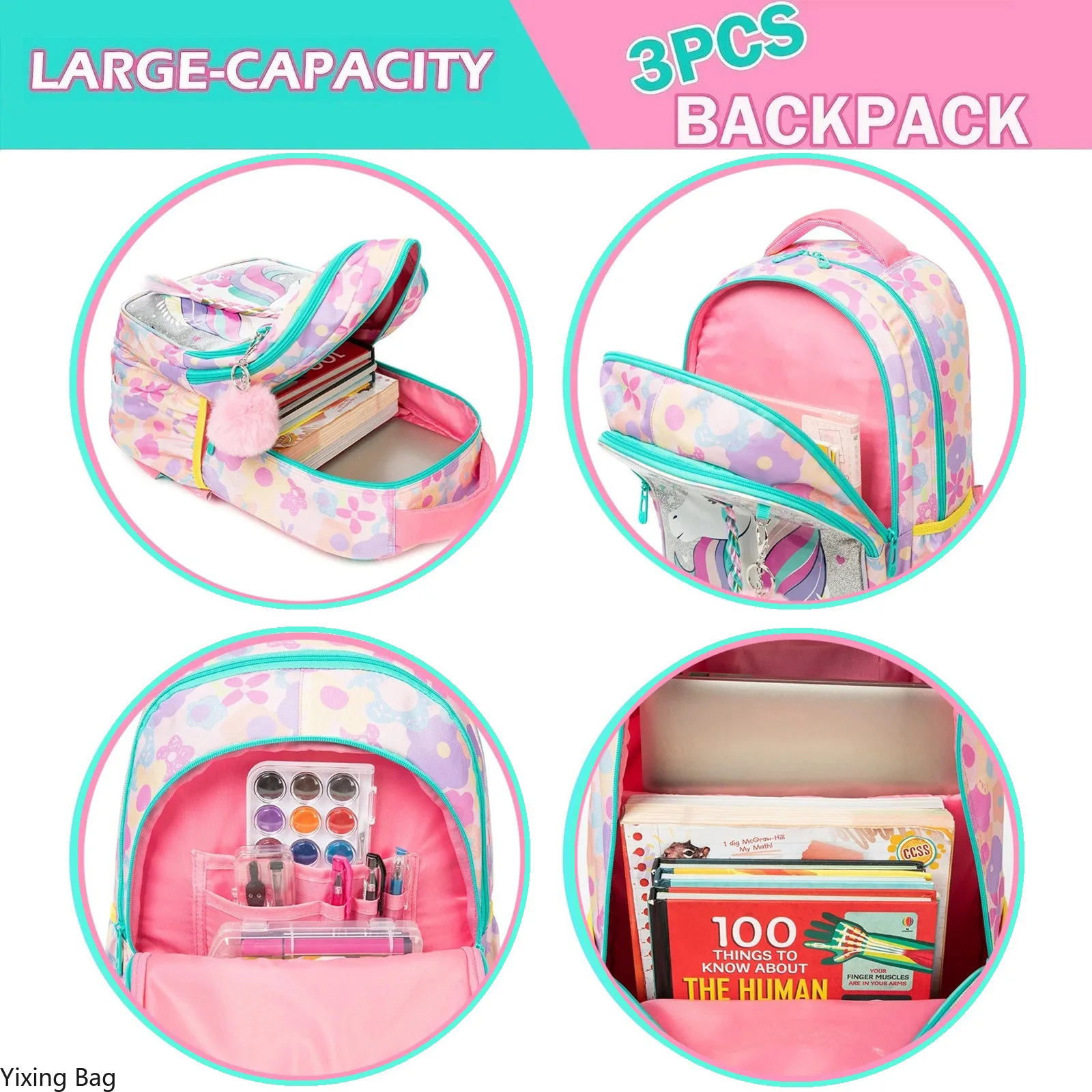 Girls Backpack Set Cute School Backpack Combo for Elementary Student Lightweight Durable Bookbag Back To School Perfect Gift