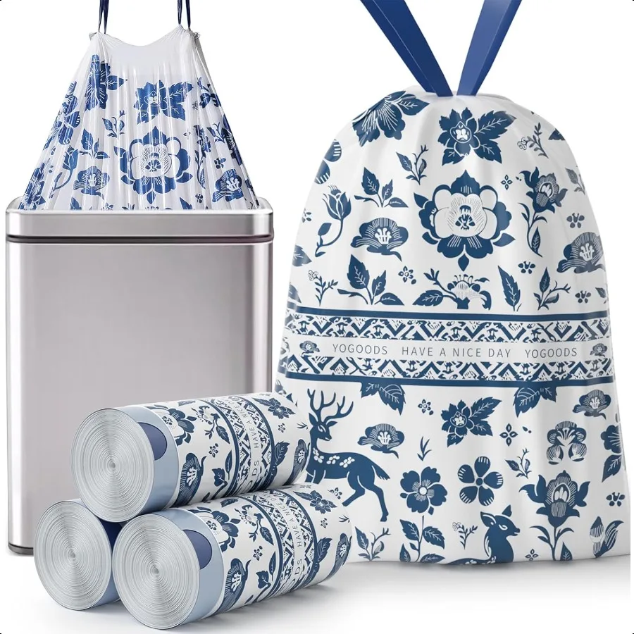 

Прочные кухонные мешки для мусора на шнурке, большие мешки для мусора на 13 галлонов, 60 шт., мешки для мусора для офиса, кухни, спальни, мусорные баки Co