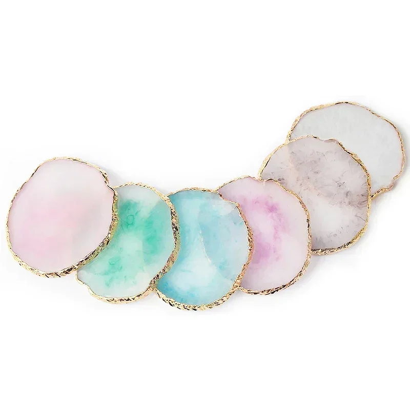 Herramientas de Accesorios DIY para Manicura, Paleta de Pintura de Arte de Uñas en Resina, Borde Dorado, Placa de Ágata para Mezclar y Agitar, 6 Colores 4