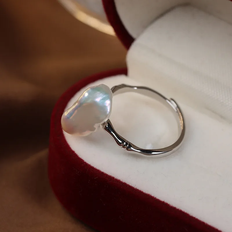 Wedding Statement Natural Freshwater Pearl Rings for Women Luxury Silver Color Jewelry Irregular Chips Baroque Pearl Finger Ring