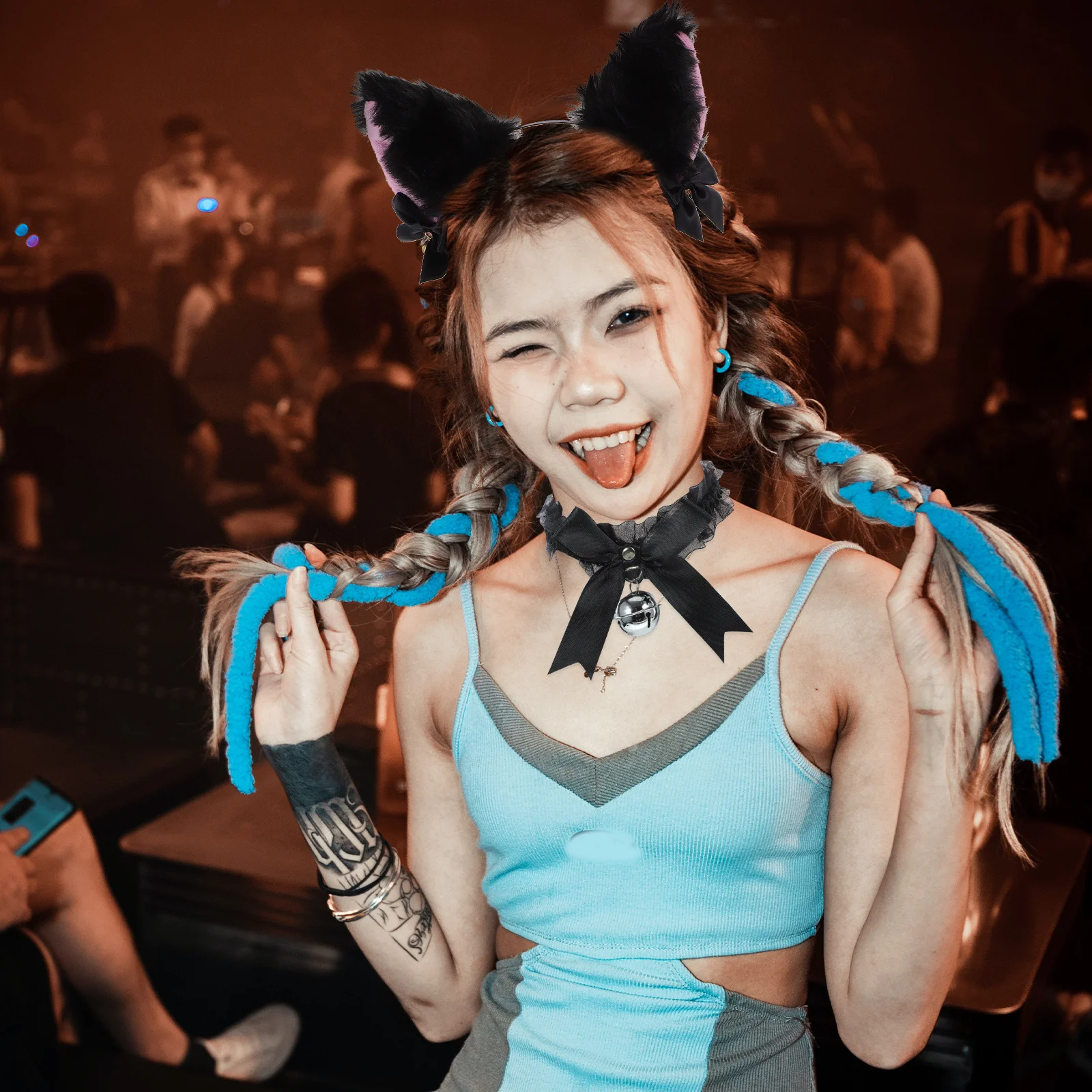 1 ensemble de bandeau oreilles de chat, ras du cou, accessoire de Costume d'animal, accessoires Photo de fête Cosplay, accessoires de spectacle de robe