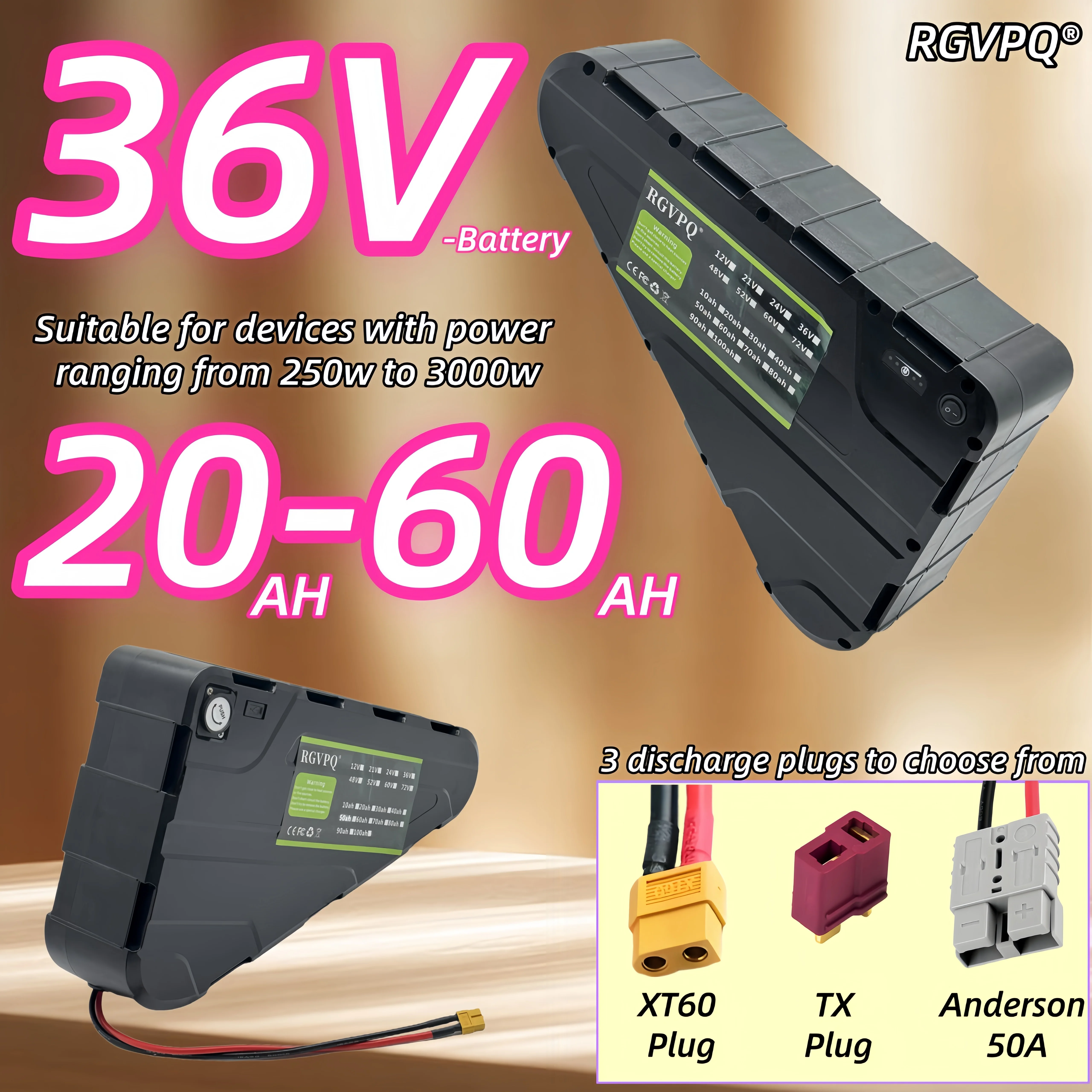 

Air transportation, equipped with BMS30AH, 18650 triangular 36V20AH-36V60AH lithium battery pack, used for assisting bicycles