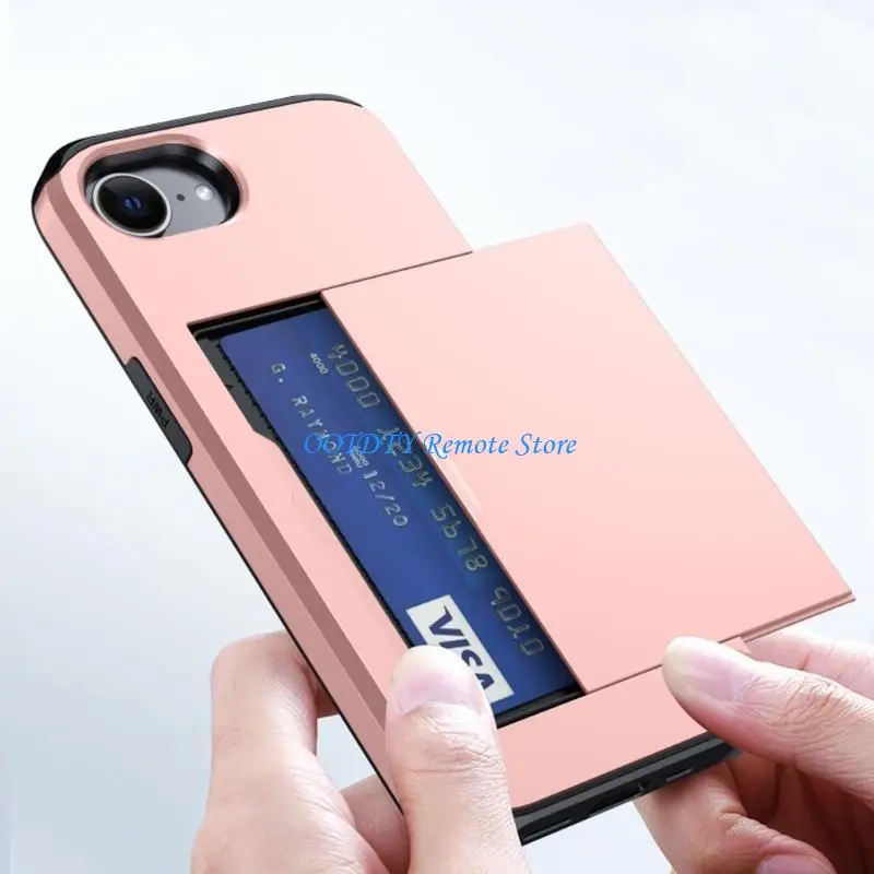 جراب هاتف مزود بغطاء جلدي مع فتحة لتخزين البطاقات وباب منزلق بطبقة مزدوجة ممتصة للصدمات للاستخدام اليومي