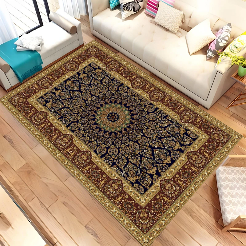 Washable Vintage Area Rug Boho Chic Medallion Distressed Design Non-Shedding Easy Care Ideal Living Room Bedroom Kitchen Office
