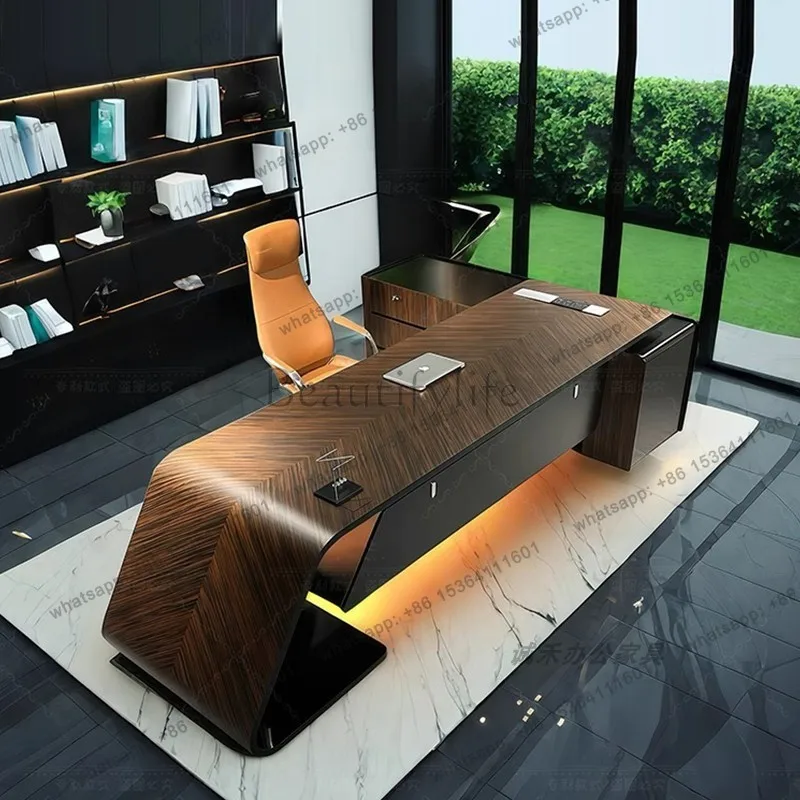 

Organizer Desktop Executive Desk Modern Luxury L Shape Storage Drawers Office Desk Shelves Computer Home Furniture