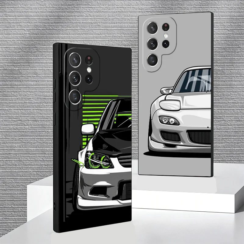 Soft Phone Case For Samsung Galaxy S24 S25 S26 Ultra Simple Japanese Sports Cars Pattern S23 S22 Plus S21 FE S20 + Edge Black Co