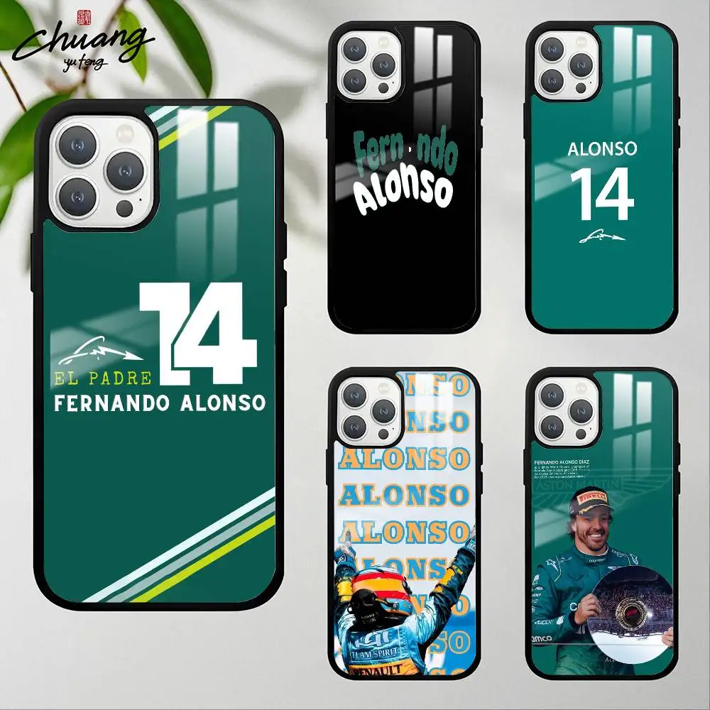 (فيرناندو ألونسو) F1 Racing 14 Fernando A-Alonso جراب هاتف لـ 17 12 13 14 15 16Pro Max mini Plus مرآة بلوري