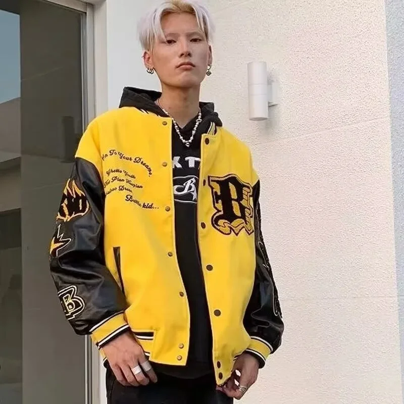 

Осень-зима, большой размер 250, цветная блузка, американский тюнер с вышивкой, мужская корейская бейсбольная повседневная студенческая куртка