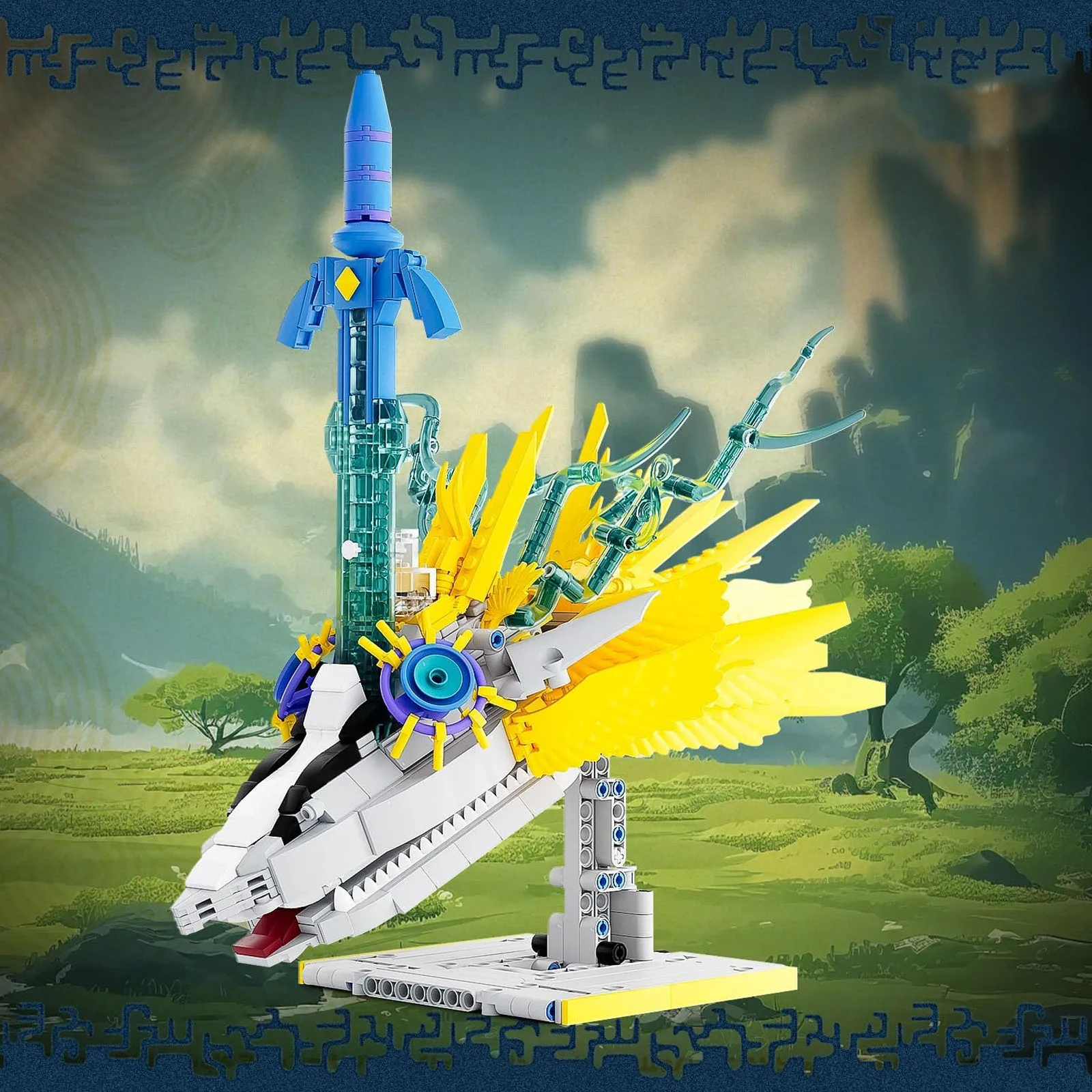 

702pcs Master Sword Building Set, Legendary Sword Building Toy with Crossing Light Dragon Base, Perfect Gift for Adult Fans