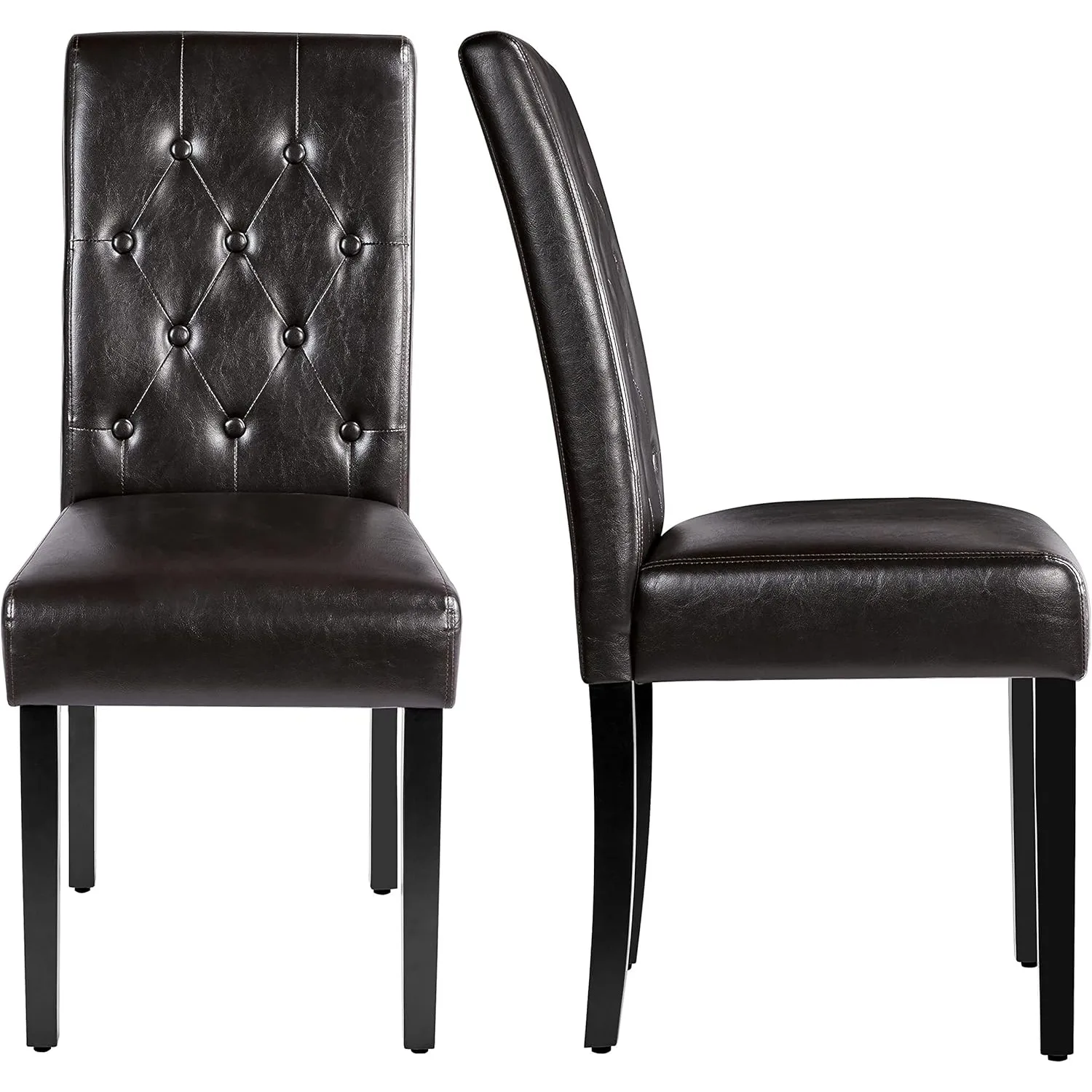 

Faux Leather Dining Chairs, Button Tufted Dining Room Chairs with Rubber Wood Legs, Mid-Century Accent Dinner Chair , Brown