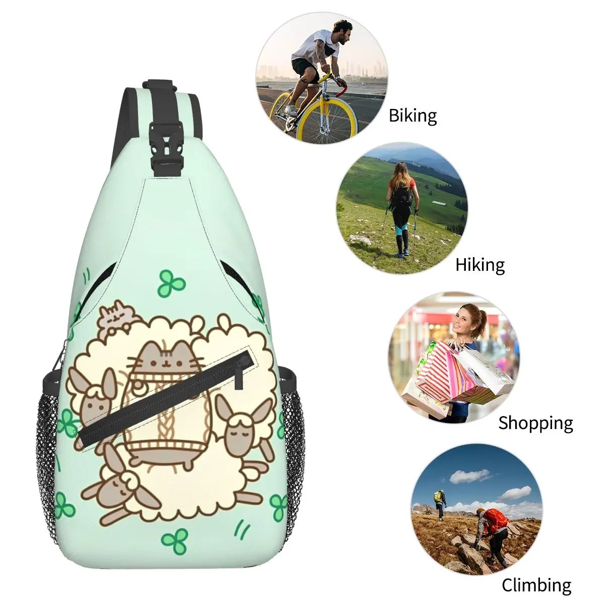 Spring Pusheenns Sling Bags Chest Crossbody Shoulder Backpack Outdoor Hiking Daypacks Kawaii Cute Cat Printed Satchel