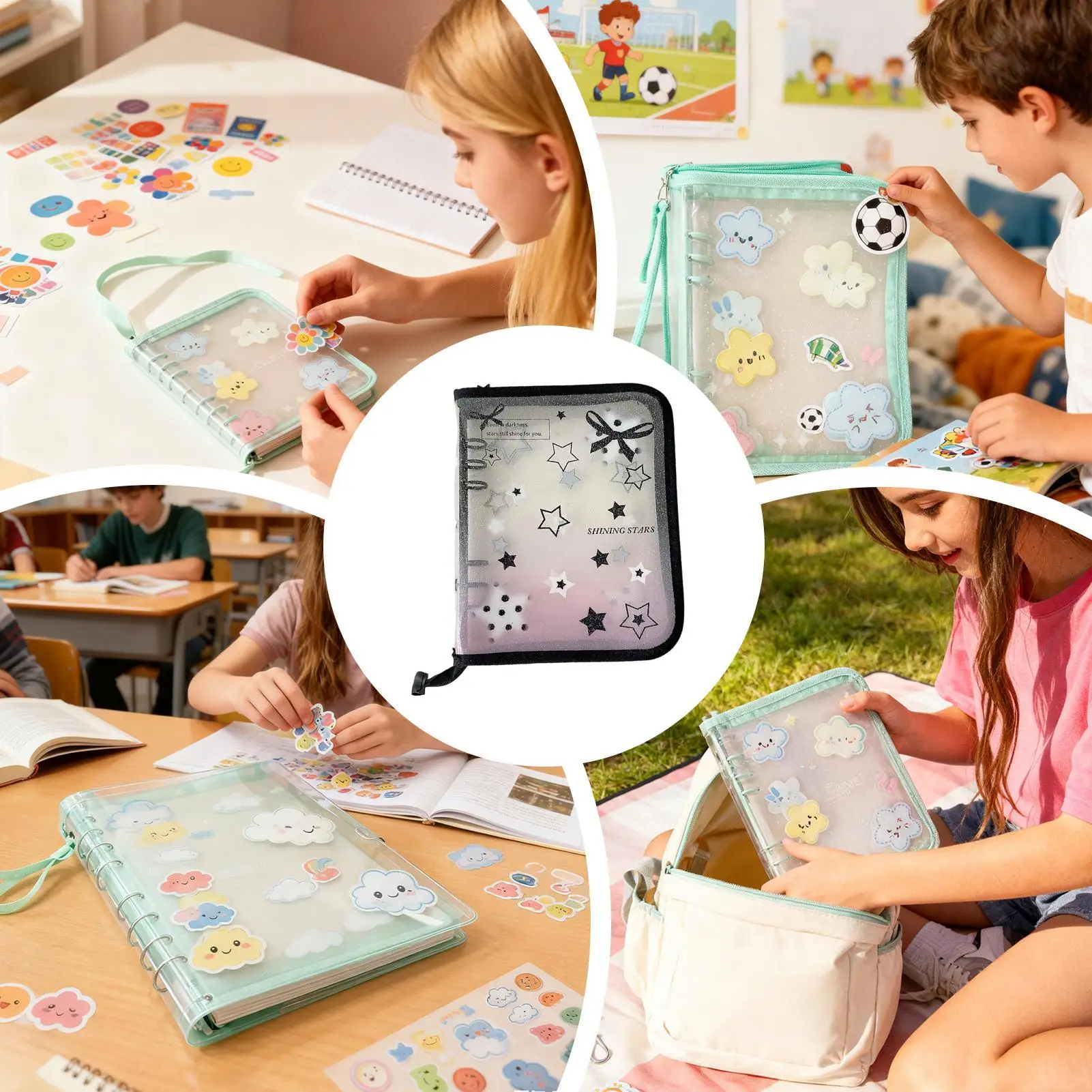 

Card Album Transparent Star Print A5 Protector With 20 Replaceable 4-Compartment Pages Waterproof Scrapbook Binder For Adult