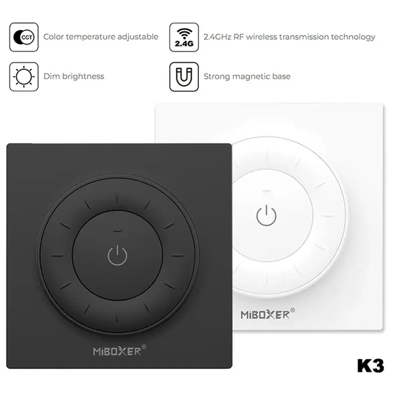 ABKO-Miboxer K3 2.4G Rotating Wheel Remote Wireless For Lamps Adjustable Dimmer Color Temperature Panel Remote Control Black
