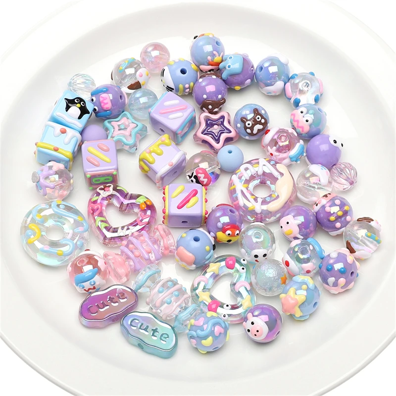 

1-10pcs Blue Purple Acrylic Handmade Candy Letter Heart Round Beads for Bracelet Necklace Key Chains DIY Jewerly Craft Making