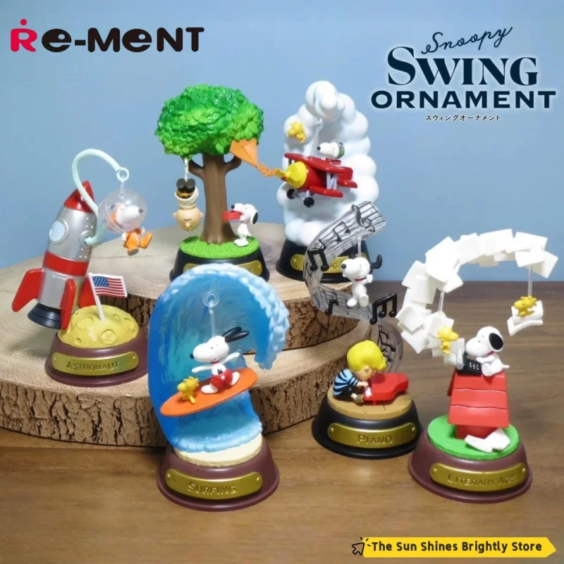 

Re Ment оригинальные арахис аниме Snoopy SWING ORNAMENT серфинг фортепиано фигурка модель игрушки коллекционные украшения для детей подарок