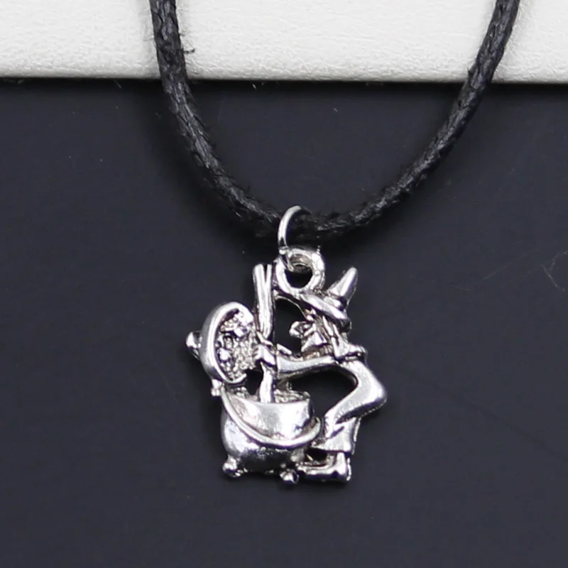 New Durable Black Faux Leather Witch Refining Drugs Pendant Cord Choker DIY Necklace Retro Boho Tibetan Silver Color