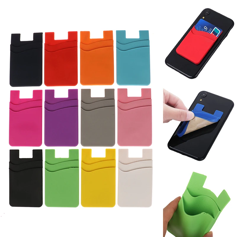 Adhesive Sticker Phone Back Cover ID Card Wallet Pocket Double-layer Silicone Mobile Phone Back Pocket Card Holder Case Pouch