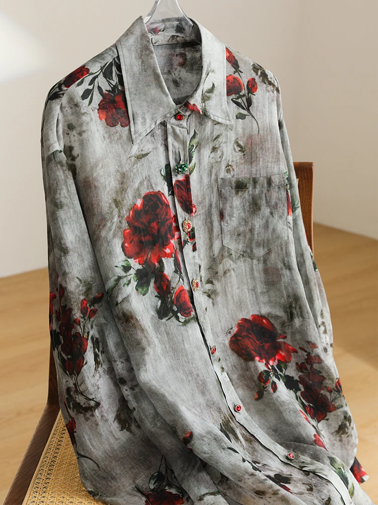 

Spring Summer New Women's Clothing Set Linen Rose Long Sve irt ort Pants Floral Print Two Piece Set Casual Faionable