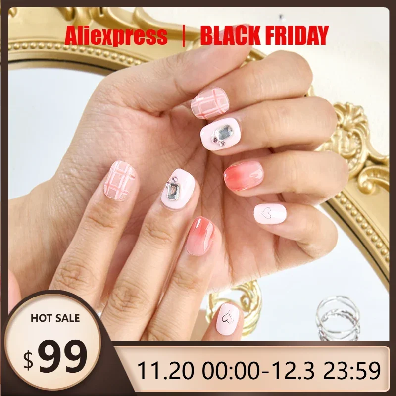 

10 шт., пресс для ногтей ручной работы Y2K, текст, граффити, бриллиант, градиент, очаровательные ногти, носимые ногти на День святого Валентина для женщин и девочек