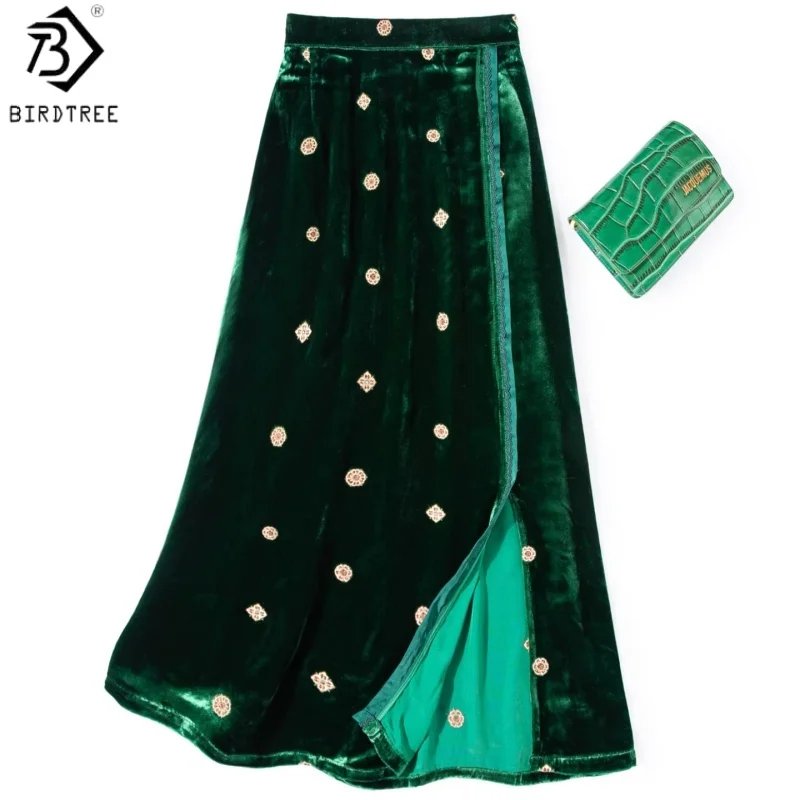 

Юбка Birdtree из 100% шелка в ретро-стиле, женская бархатная юбка с боковым разрезом и эластичной талией, прямая юбка, весна 2026 D62908JF