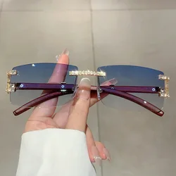 Rimless Diamond Square Sunglasses Women For Men Female Luxury Brand Designer Sun Glasses Vintage Small Frame Punk Shades UV400