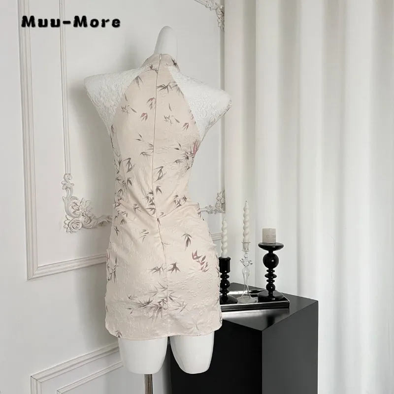 Stile cinese Sexy colletto alla coreana di lusso Hotsweet scava fuori abiti 2024 estate donna Vintage floreale indumento manica guaina camicie