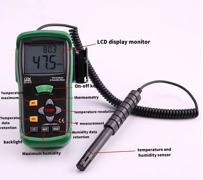 DT-615 handheld split portable electronic digital display high precision temperature and humidity tester dew point wet bulb, t