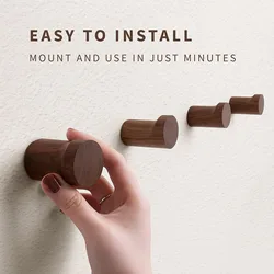 Pack of 1-6 Walnut - Non-slip Traditional Style Handmade Wall Hooks Set for Hats, Coats - Simple Multipurpose Home Decor