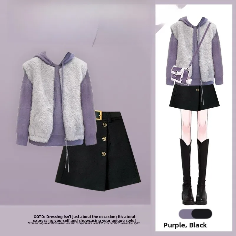 

Мягкий вязаный комплект из двух предметов: свитер и юбка с высокой талией, многослойный жилет и короткая юбка для невысоких людей, серия Salt